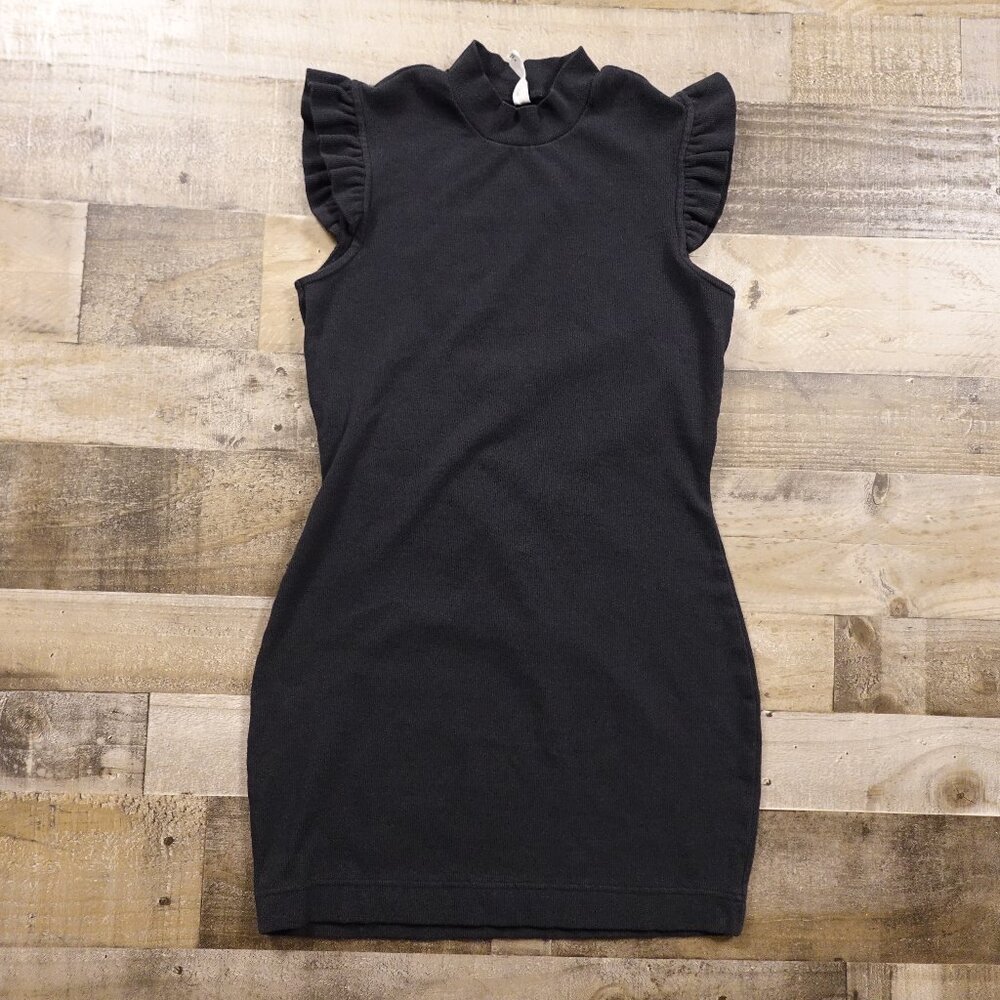 Daily Practice Ruffle Sleeve Mini Dress‎ Women’s Medium Black Mock Neck